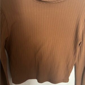 Ardene Ribbed Long Sleeve Top - Chestnut Brown